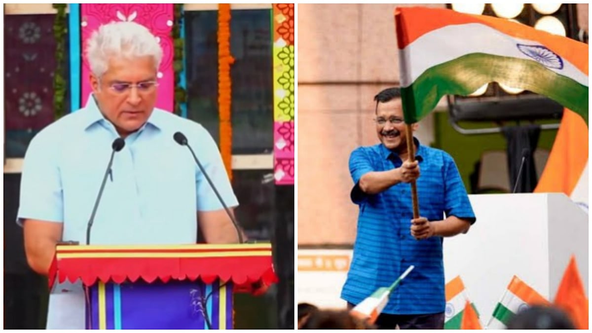 X/@AamAadmiParty and @AtishiAAP
 : Lt. Governor VK Saxena on Tuesday nominated Delhi Home Minister Kailash Gahlot (L) to hoist the national flag at the state-level Independence Day event
